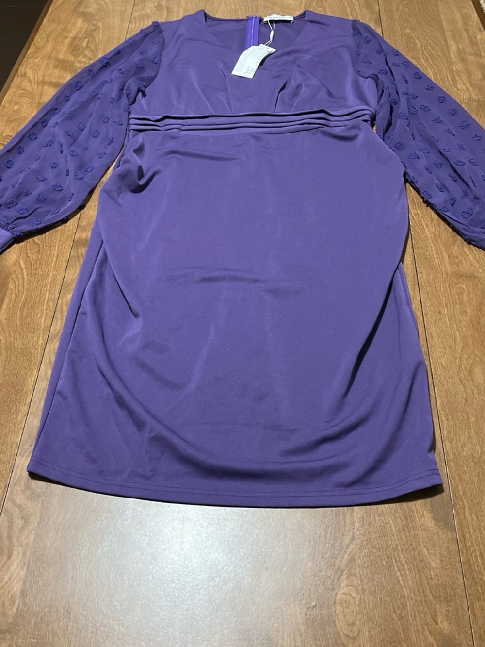 Purple V-Neck Long Sleeve Women's Dress